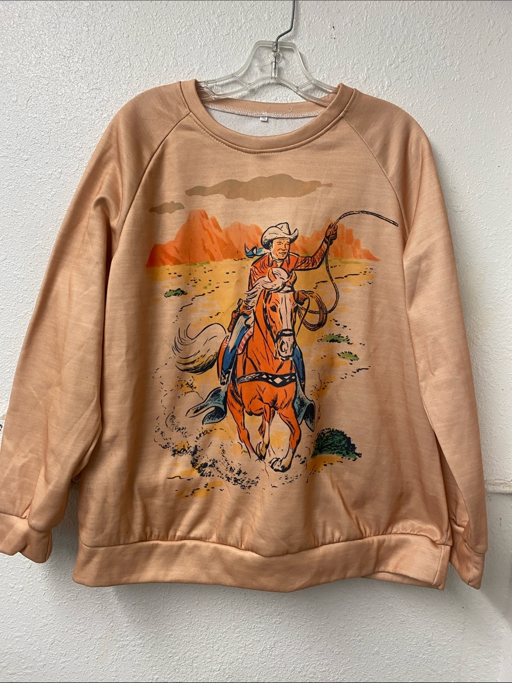 Peach Western Vintage style repro print Cowboy Crewneck Sweatshirt - plus size